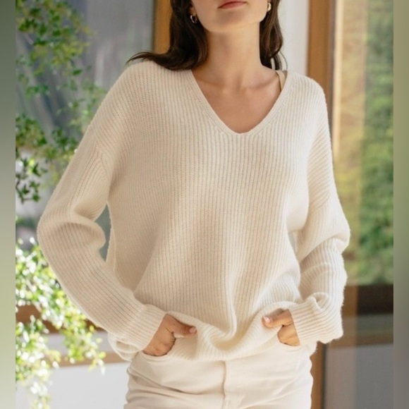Jenni Kayne Sweaters - Jenni Kayne Cabin Cream Wool Cashmere Blend V Neck Sweater Womens Size M